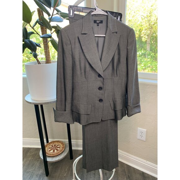 PHILIPPE ADEC Silver Gray Career Suit 2 Pc Coat Flare Pants Size 6 EUC 7191 - Picture 9 of 12